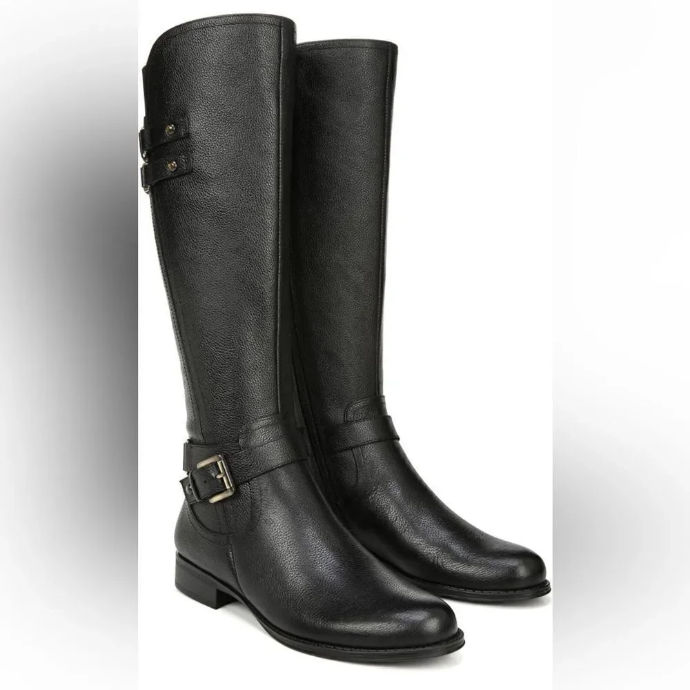 Naturalizer Women’s Jackie leather tall riding  wide calf black boot size 5, NIB